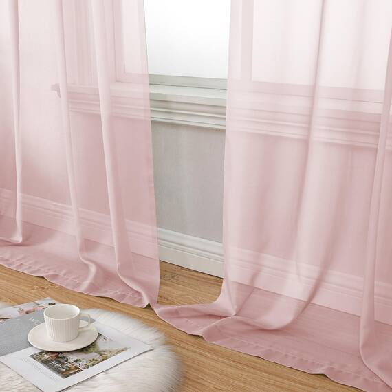 Aiyufeng Blush Pink Sheer Curtains 54 Inch Length 2 Panels Set, Light Filtering Airy Rod Pocket Light Pink Window Curtain Treatment Drapes for Kitchen Bedroom Living, Each 42Wx54L Inches