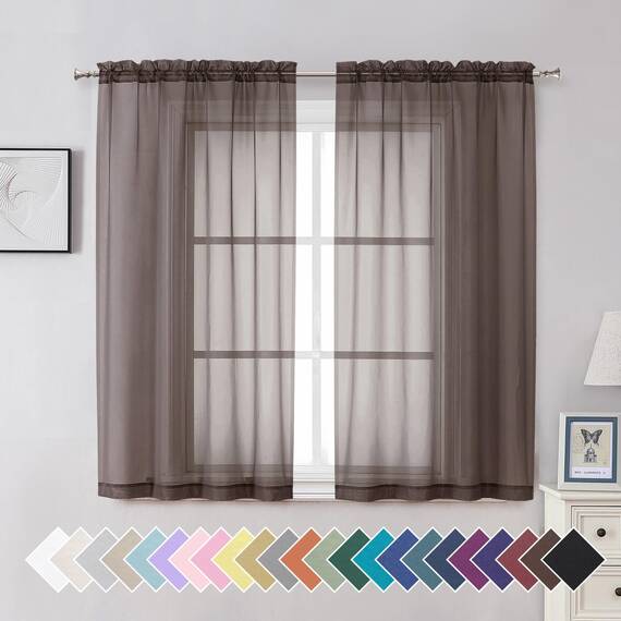 Aiyufeng Transparente Vorhänge, 137 cm lang, 2 Paneele, solide Voile-Oberseite, Doppelstangentaschen, stilvoll, atmungsaktiv, Fensterbehandlung für Kinderzimmer/Schlafzimmer/Wohnzimmer, 106 x 137 cm
