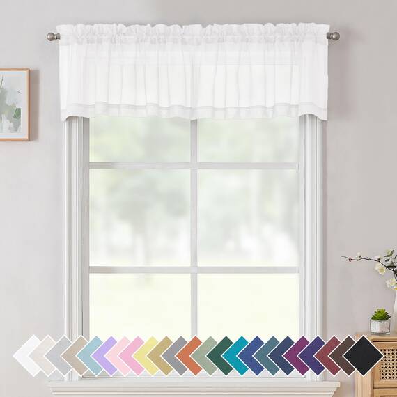Aiyufneg weiße durchsichtige Fenstervolant-Vorhänge, lichtfilternde Küchenvolants, Fensterbehandlung, kleine Voile-Vorhänge für Wohnzimmer/Badezimmer/Keller, obere Doppelstangentasche, 2 Stück