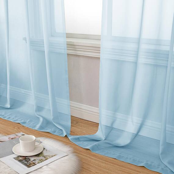 Aiyufeng 2 Stück: Durchsichtige Vorhänge mit Lichtfilterung für Schlafzimmer, Terrasse, Schiebetür, 137 cm Länge, 2 Paneele für Wohnzimmer, Hellblau, je 106,7 x 137,2 cm (B x L)