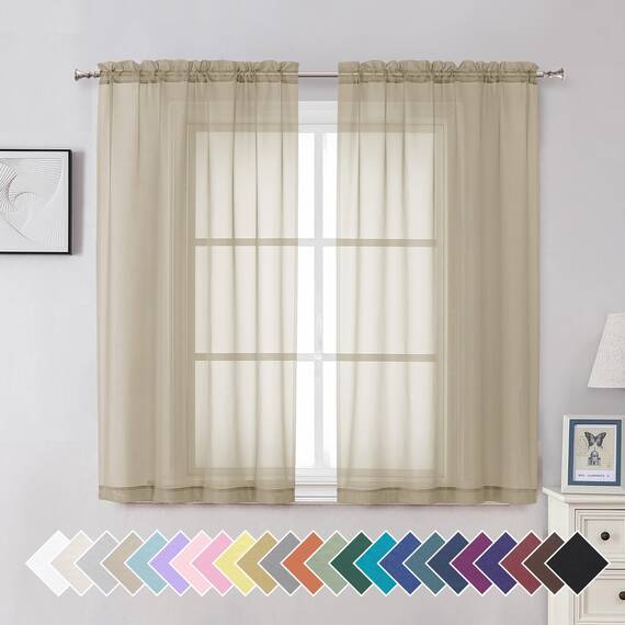 Aiyufeng Durchsichtige Vorhänge, 137 cm lang, 2 Paneele, halbtransparent, Voile, Stangentasche, durchsichtige Fenstervorhänge für Schlafzimmer, Bett, Baldachin, Wohnzimmer, Esszimmer, Hochzeit, Party