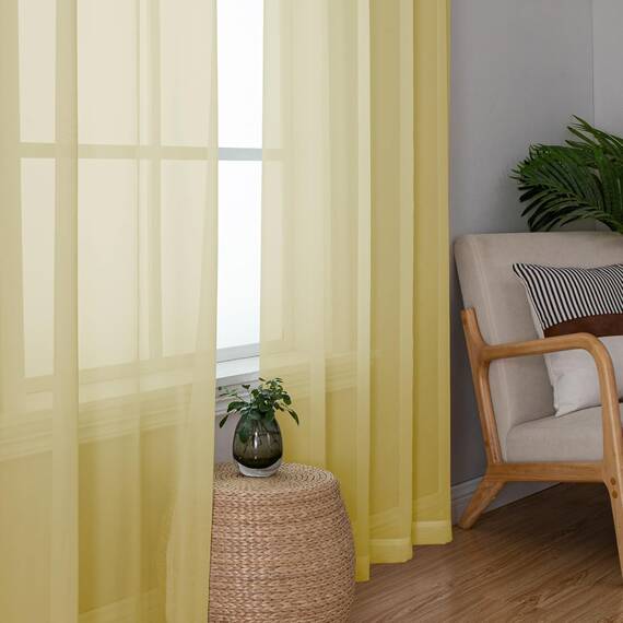 Aiyufeng - Gelbe transparente Vorhänge, 183 cm lang, Set mit 2 Paneelen, halbtransparent, Voile, mit Stangentasche, für Fenster, Baldachin für Bett, Wohnzimmer, Esszimmer