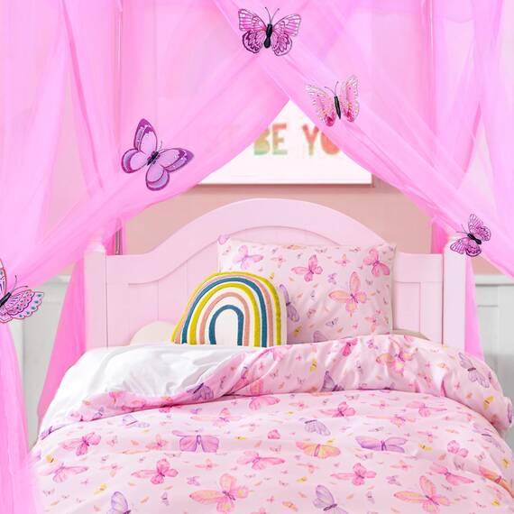 South To East Prinzessin Baldachin Bettvorhänge für Mädchen Kinderbett Baldachin 4 Ecke Bettvorhänge Prinzessin Bettvorhang für Mädchen Zimmer Dekor Twin Größe Rosa, 200 * 100 * 190cm
