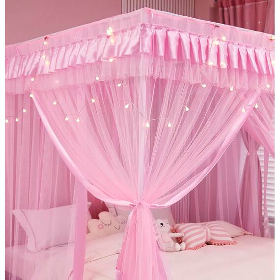 Mengersi Betthimmel für Mädchen, Bettvorhang, für Prinzessinnen, Geburtstagsgeschenk, Dekoration für Mädchenzimmer, rosa