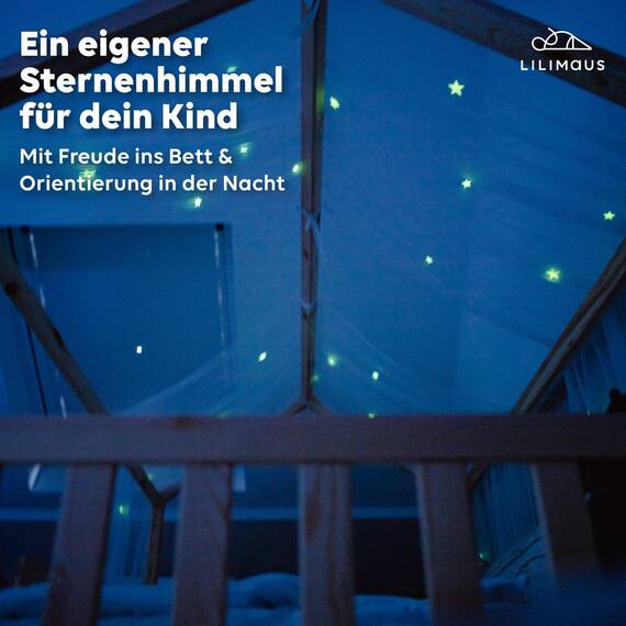 lilimaus Hausbett Himmel mit leuchtenden Sternen - Betthimmel Hausbett Deko - Geschenk Mädchen & Jungen - Himmelbett Vorhänge für 90x200 & 120x200 Kinderbetten - Leuchtsterne Kinderzimmer Deko