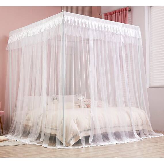Mengersi Bettvorhänge mit 4 Ecken, für Mädchen, Kinder, Erwachsene, Queen-Size-Größe, niedlich, gemütlich, quadratisch, Moskitonetz mit 4 Öffnungen – Prinzessinnen-Schlafzimmer-Dekoration, Geschenk