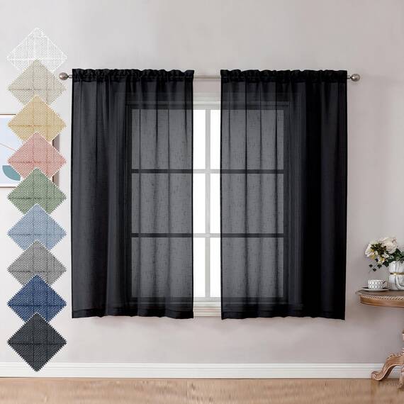 Aiyufeng Transparente Vorhänge, 114 cm, Schwarz