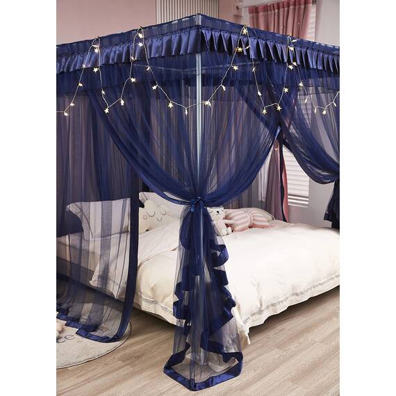 Mengersi Betthimmel, Bettvorhang, luxuriös, gemütlich, Netz, elegant, durchsichtig, Schlafzimmer-Dekoration, Zubehör für Erwachsene, Marineblau, Queensize-Bett