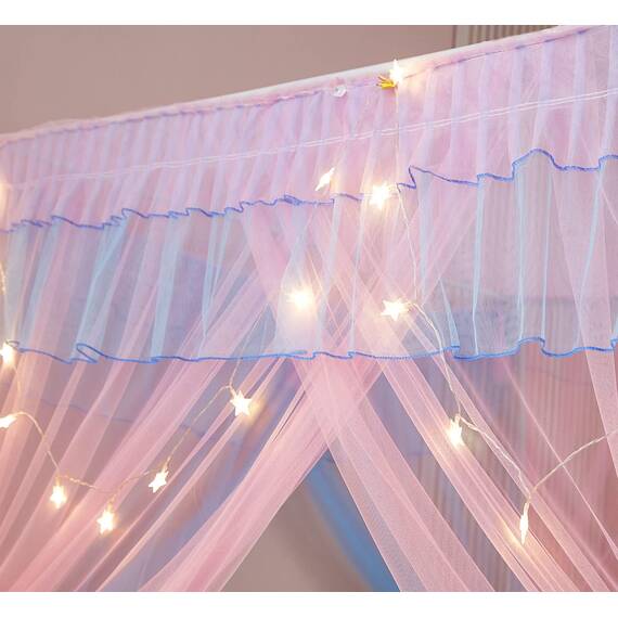 Mengersi Regenbogen-Betthimmel-Vorhänge mit Lichtern – Prinzessinnen-Betthimmel für Mädchen – Bettvorhänge – Schlafzimmer-Dekoration, Zubehör, Queen-Size-Bett