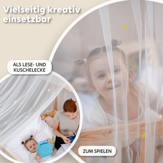 lilimaus Hausbett Himmel mit leuchtenden Sternen - Betthimmel Hausbett Deko - Geschenk Mädchen & Jungen - Himmelbett Vorhänge für 90x200 & 120x200 Kinderbetten - Leuchtsterne Kinderzimmer Deko