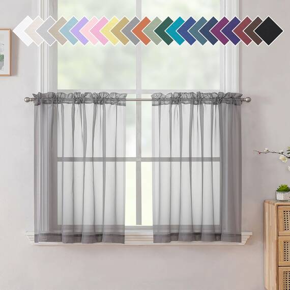 Aiyufneg Kleine durchsichtige Stufen-Vorhänge, halbe Küchen-Vorhang, durchscheinend, lichtfilternd, Bauernhaus, 61 cm, Fensterpaneele, Stangentasche, kurzer Vorhang für Badezimmer, 40 x 24 cm, 2