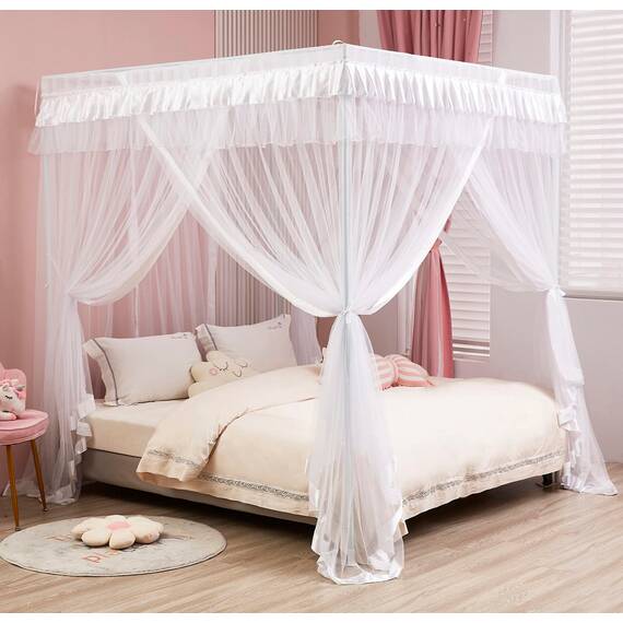 Mengersi Prinzessin-Betthimmel für 4 Pfosten, Moskitonetz, weiß, Twinsize-Bett