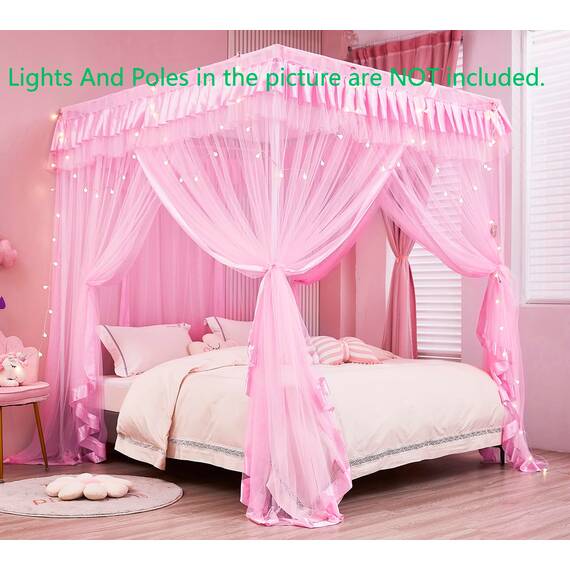 Mengersi Betthimmel für Mädchen, Bettvorhang, für Prinzessinnen, Geburtstagsgeschenk, Dekoration für Mädchenzimmer, rosa