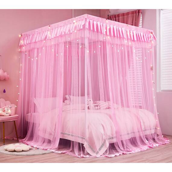 Mengersi Betthimmel für Mädchen, Bettvorhang, für Prinzessinnen, Geburtstagsgeschenk, Dekoration für Mädchenzimmer, rosa