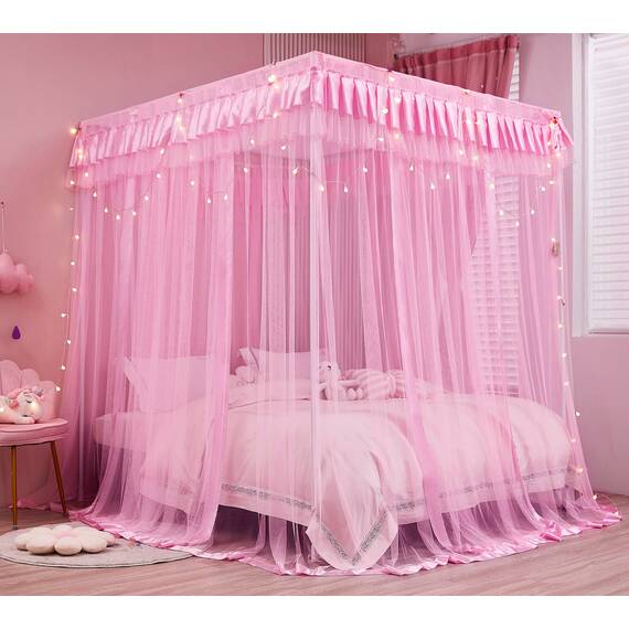 Mengersi Betthimmel, Betthimmel für Mädchen, Prinzessinnenbetthimmel, Vorhänge, Moskitonetz, Schlafzimmerdekoration, Rosa