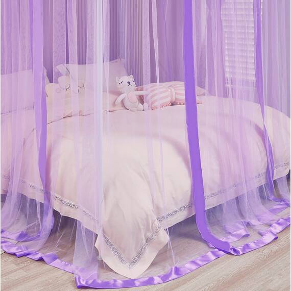 Mengersi Betthimmel, Bettvorhang mit 4 Öffnungen, süße Dekoration für Prinzessinnen-Schlafzimmer, Queensize, lila