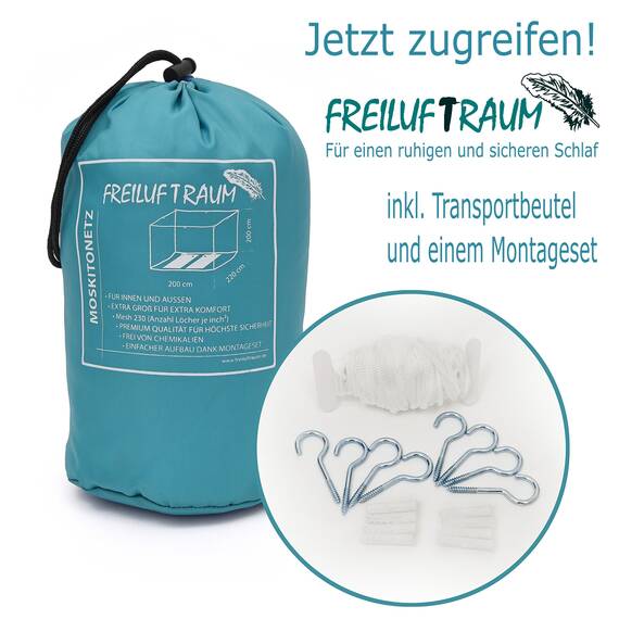 FREILUFTRAUM I Moskitonetz Reise für Doppelbett 220x200 weiß ohne Öffnungen – Mückennetz Bett Kastenform