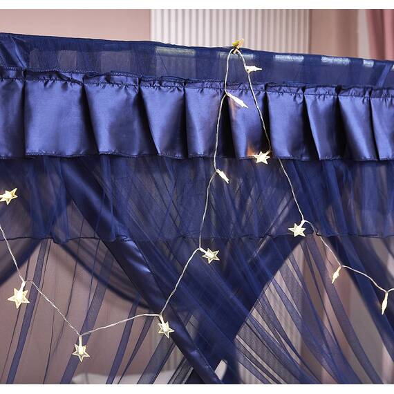 Mengersi Betthimmel, Bettvorhang, luxuriös, gemütlich, Netz, elegant, durchsichtig, Schlafzimmer-Dekoration, Zubehör für Erwachsene, Marineblau, Queensize-Bett