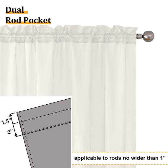 Aiyufeng Durchsichtige Voile-Vorhänge, transparent, leicht, weich, Fensterbehandlungsvorhang mit Stangentasche, für Terrassentür/Wohnzimmer (B 59 x L 96 cm, 2 Stoffbahnen), Elfenbeinfarben