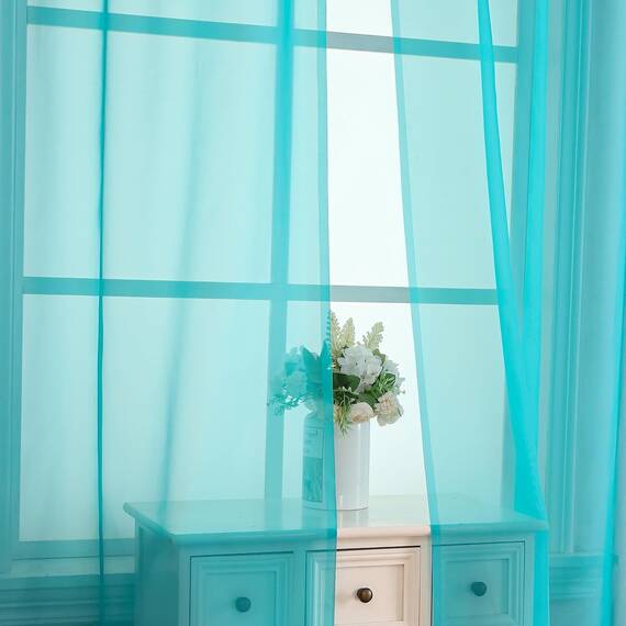 Aiyufeng Durchsichtige Vorhänge, 244 cm lang, 2 Paneele, lichtfilternd, weich, luftig, Voile, Stangentasche, türkis, durchscheinende Fenstervorhänge für Schlafzimmer, Wohnzimmer, jeweils 106 x 244 cm