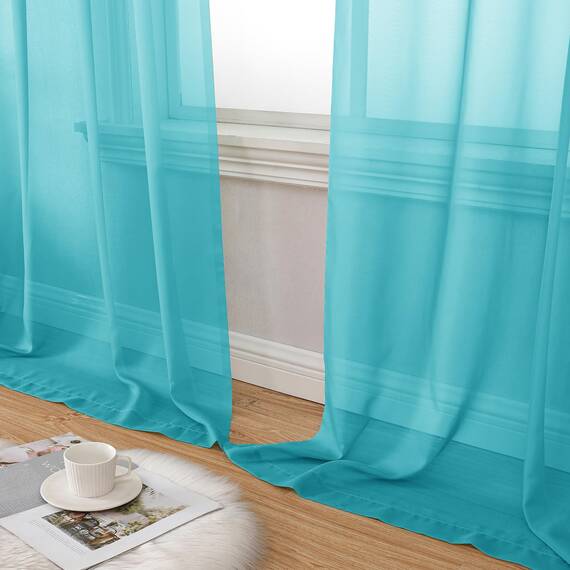 Aiyufeng Durchsichtige Vorhänge, 244 cm lang, 2 Paneele, lichtfilternd, weich, luftig, Voile, Stangentasche, türkis, durchscheinende Fenstervorhänge für Schlafzimmer, Wohnzimmer, jeweils 106 x 244 cm