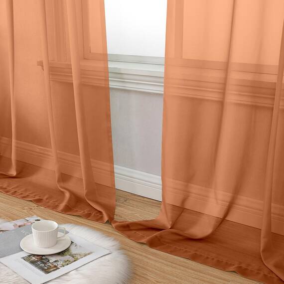 Aiyufeng Transparente Vorhänge, 137 cm lang, 2 Paneele, lichtfilternd, luftige Stangentasche, orangefarbene Fenstervorhänge, Behandlungsvorhänge für Küche, Schlafzimmer, Wohnzimmer, jeweils 106 x 137