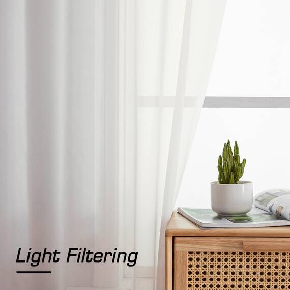 Aiyufeng Durchsichtige Voile-Vorhänge, transparent, leicht, weich, Fensterbehandlungsvorhang mit Stangentasche, für Terrassentür/Wohnzimmer (B 59 x L 96 cm, 2 Stoffbahnen), Elfenbeinfarben