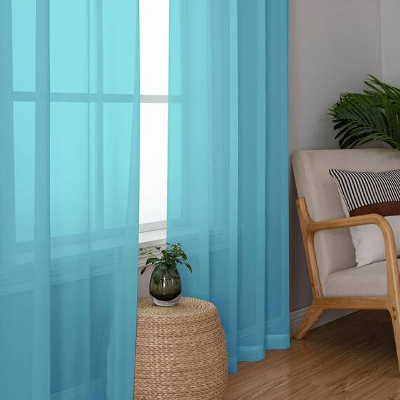 Aiyufeng Durchsichtige Vorhänge, 244 cm lang, 2 Paneele, lichtfilternd, weich, luftig, Voile, Stangentasche, türkis, durchscheinende Fenstervorhänge für Schlafzimmer, Wohnzimmer, jeweils 106 x 244 cm