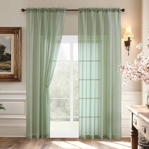 Aiyufeng Basic Salbeigrüne transparente Vorhänge für Wohnzimmer, 213 cm Länge, 2 Stoffbahnen, lichtfilternde Voile-Vorhänge für Schlafzimmer, Terrasse, Schiebetür, jeweils 150 x 213 cm (B x L