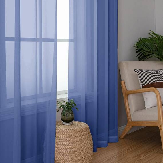 Aiyufeng Durchsichtige Vorhänge, 244 cm lang, 2 Paneele, halbtransparent, Voile, Stangentasche, blau, durchsichtige Fenstervorhänge für Schlafzimmer, Bett, Baldachin, Esszimmer, Hochzeit, Party,