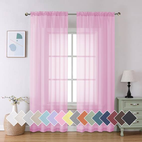 Aiyufeng Durchsichtige Vorhänge, 228 cm lang, 2 Paneele, halbtransparent, Voile-Vorhang, Stangentasche, durchsichtige Fenstervorhänge für Schlafzimmer, Bett, Baldachin, Wohnzimmer, Esszimmer,