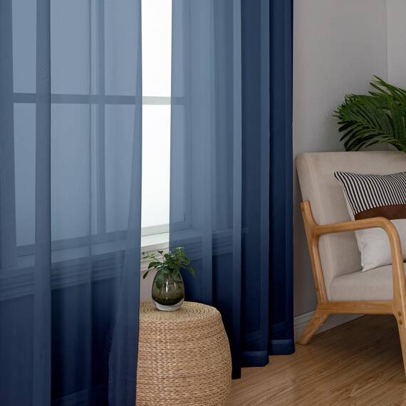 Aiyufeng Vorhänge, durchscheinend, Marineblau, 274,3 cm Länge, 2 Paneele, luftig, weich, Stangentasche, Voile-Vorhänge für Wohnzimmer/Schlafzimmer, je 40 B x 108 L