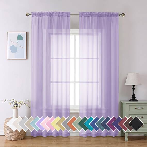 Aiyufeng Durchsichtige Vorhänge, 2 Stück, 228,6 cm Länge, lichtfilternde Fenstervorhänge, Vorhänge für Küche, Schlafzimmer/Kinderzimmer, Voile-Oberseite, Doppelstangentasche, 2 Stück 106,7 x 228,6 cm