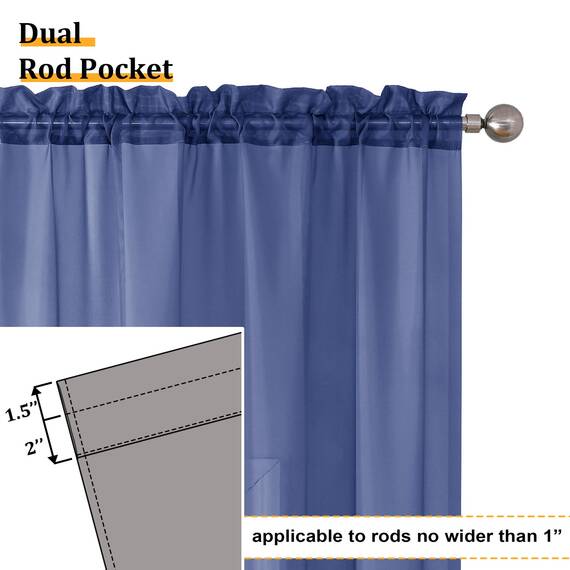 Aiyufeng Durchsichtige Vorhänge, 244 cm lang, 2 Paneele, halbtransparent, Voile, Stangentasche, blau, durchsichtige Fenstervorhänge für Schlafzimmer, Bett, Baldachin, Esszimmer, Hochzeit, Party,
