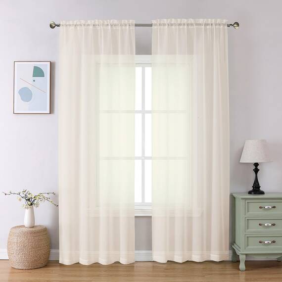 Aiyufeng Cremefarbene transparente Vorhänge, 213 cm lang, 2 Paneele für Wohnzimmer, lichtfilternde, grüne Fenstervorhänge für Schlafzimmer, jeweils 106,7 x 213,4 cm (B x L)