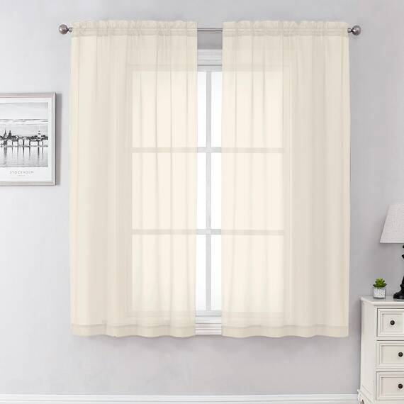 Aiyufeng Cremefarbene transparente Vorhänge, 160 cm Länge, 2 Paneele für Wohnzimmer, lichtfilternde, grüne Fenstervorhänge für Schlafzimmer, jeweils 106,7 x 160 cm (B x L)