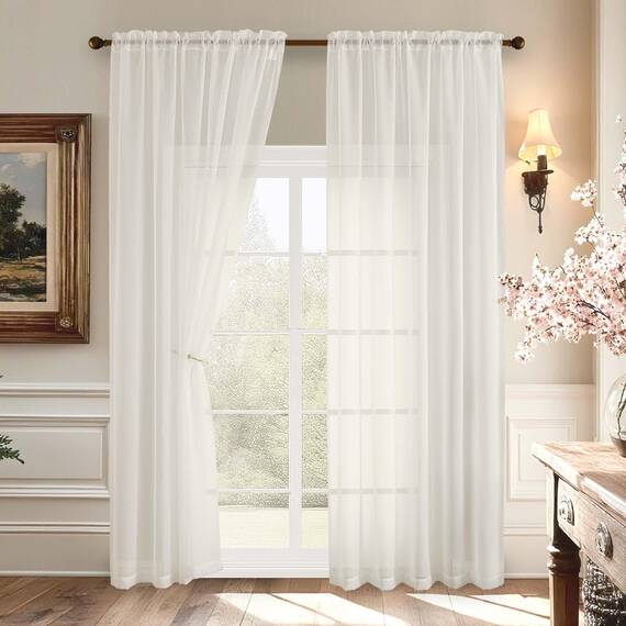 Aiyufeng Basic Elfenbeinfarbene transparente Vorhänge für Wohnzimmer, 213 cm Länge, 2 Paneele, lichtfilternde Voile-Vorhänge für Schlafzimmer, Terrasse, Schiebetür, jeweils 150 x 213 cm (B x L