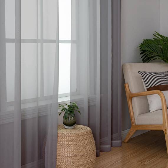 Aiyufeng Durchsichtiger Voile-Vorhang für Küche, Schlafzimmer, Wohnzimmer, Vorhänge, Sonnenlichtfilterung, Privatsphäre, halb-Heimdekoration, sortiert (Grau, 106 x 228 cm)