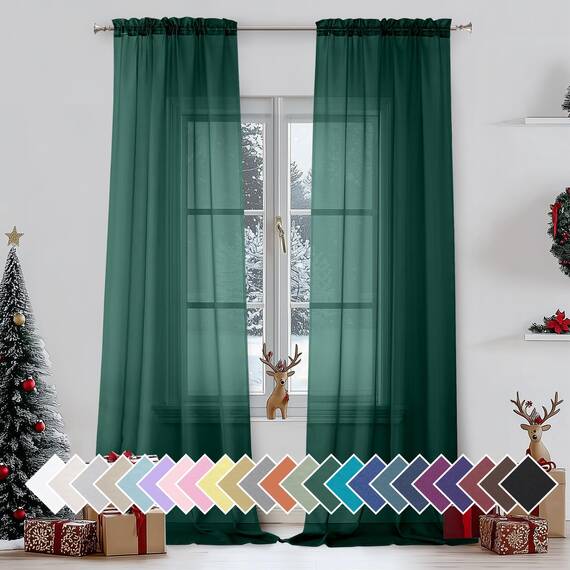 Aiyufeng Hunter Green Sheer Vorhang, 2 Paneele für Wohnzimmer, lichtfilternde Voile, grüne Vorhänge für Schlafzimmer, Terrasse, Schiebetür, jeweils 106,7 cm B x 243,8 cm L