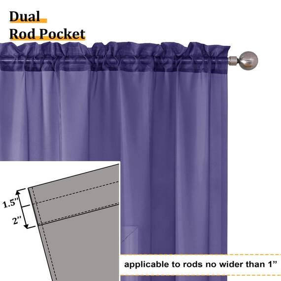 Aiyufeng Durchsichtige Vorhänge, 244 cm lang, 2 Paneele, lichtfilternd, weich, luftig, Voile, Stangentasche, violett, durchsichtige Fenstervorhänge für Schlafzimmer und Wohnzimmer, jeweils 106 x 244