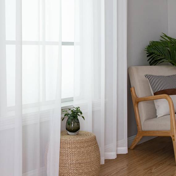 Aiyufeng Lange, durchsichtige weiße Vorhänge, transparent, leicht, weich, Fensterbehandlungsvorhang mit Stangentasche, für Terrassentür/Wohnzimmer (B 42 x L 90, 2 Paneele)