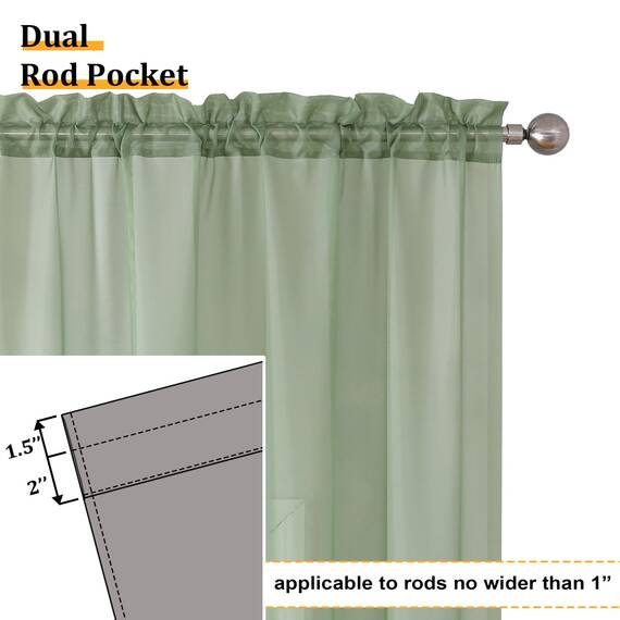 Aiyufeng Durchsichtige Vorhänge, Salbeigrün, 228,6 cm lang, lichtfilternde Stangentasche, einfarbig, Fenstervorhang, elegante Vorhänge und Vorhänge für Wohnzimmer, Schlafzimmer, 2 Paneele (Salbeigrün
