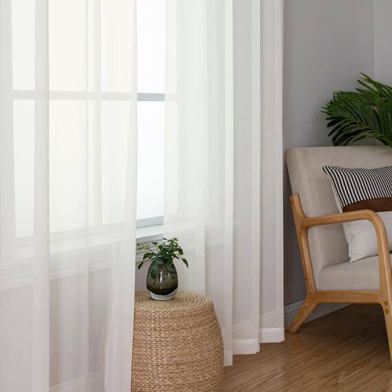 Aiyufeng Transparente Fenstervorhänge für Bauernhaus, 274 cm, Voile, vertikale Paneele für Arbeitszimmer/Schlafzimmer/Wohnzimmer, elfenbeinfarben, B 140 x L 274 cm, 2 Paneele