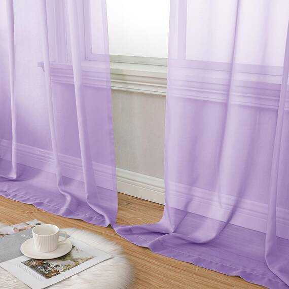 Aiyufeng Durchsichtige Vorhänge, 2 Stück, 244 cm Länge, lichtfilternde Fenstervorhänge, Vorhänge für Küche, Schlafzimmer/Kinderzimmer, Voile-Oberseite, Doppelstangentasche, 2 Stück 106,7 x 243,8 cm
