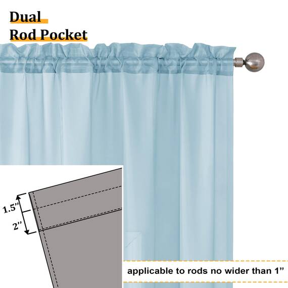 Aiyufeng 2 Stück: Durchsichtige Vorhänge, 2 Paneele für Wohnzimmer, lichtfilternde Voile-Vorhänge für Schlafzimmer, Terrasse, Schiebetür, 2 Vorhänge mit Lichtfilterung, Himmelblau, je 106,7 cm B x