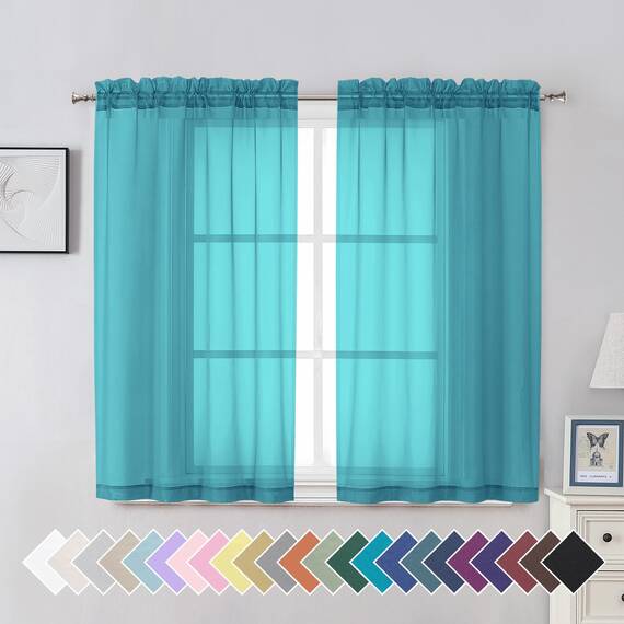 Aiyufeng Durchsichtige Vorhänge, 114 cm lang, 2 Paneele, lichtfilternd, luftige Stangentasche, türkis, Fenstervorhang, Behandlungsvorhänge für Küche, Schlafzimmer, Wohnzimmer, jeweils 106 x 114 cm (B
