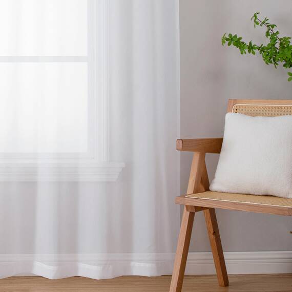 Aiyufeng Lange, durchsichtige weiße Vorhänge, transparent, leicht, weich, Fensterbehandlungsvorhang mit Stangentasche, für Terrassentür/Wohnzimmer (B 42 x L 90, 2 Paneele)