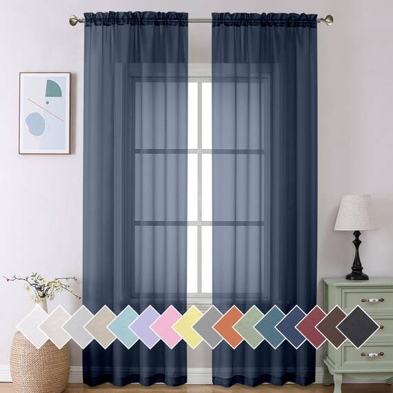 Aiyufeng Vorhänge, durchscheinend, Marineblau, 274,3 cm Länge, 2 Paneele, luftig, weich, Stangentasche, Voile-Vorhänge für Wohnzimmer/Schlafzimmer, je 40 B x 108 L