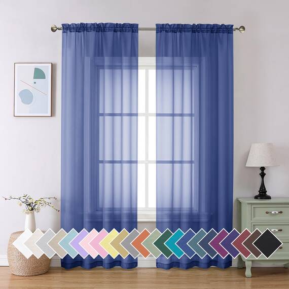 Aiyufeng Durchsichtige Vorhänge, 228 cm lang, 2 Paneele, halbtransparent, Voile, Stangentasche, blau, durchsichtige Fenstervorhänge für Schlafzimmer, Bett, Baldachin, Esszimmer, Hochzeit, Party,