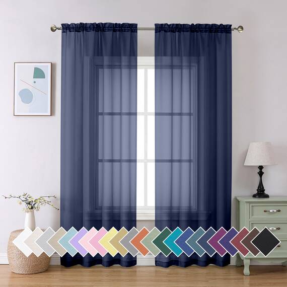Aiyufeng Durchsichtige marineblaue Vorhänge, 213,4 cm Länge, 2 Paneele, luftig weich, für Wohnzimmer/Schlafzimmer, je 101,6 x 213,3 cm (B x L)